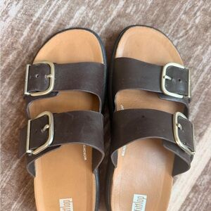 Fitflop Dark Brown Double-Buckle Slide Sandals